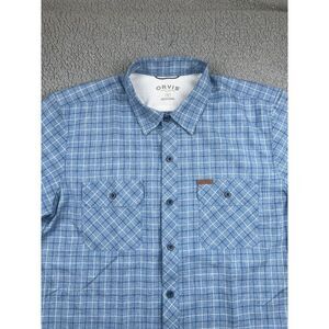 Orvis Shirt Mens Medium Blue Plaid Short Sleeve Quick Dry Outdoor Camp‎ Fishing
